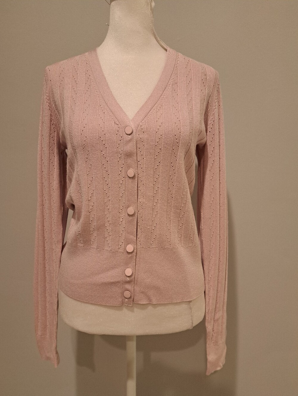 NWT WHBM Pale Pink V-Neck Button Front Cardigan Sweater